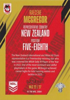 2024 NRL Traders Titanium - World In League Gold #WLG22 Raecene McGregor Back